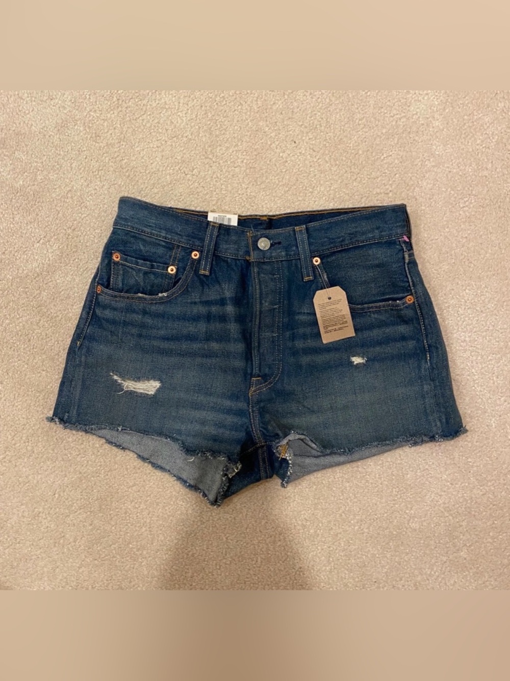 Levi's Dark Blue Distressed Denim Cutoff Shorts